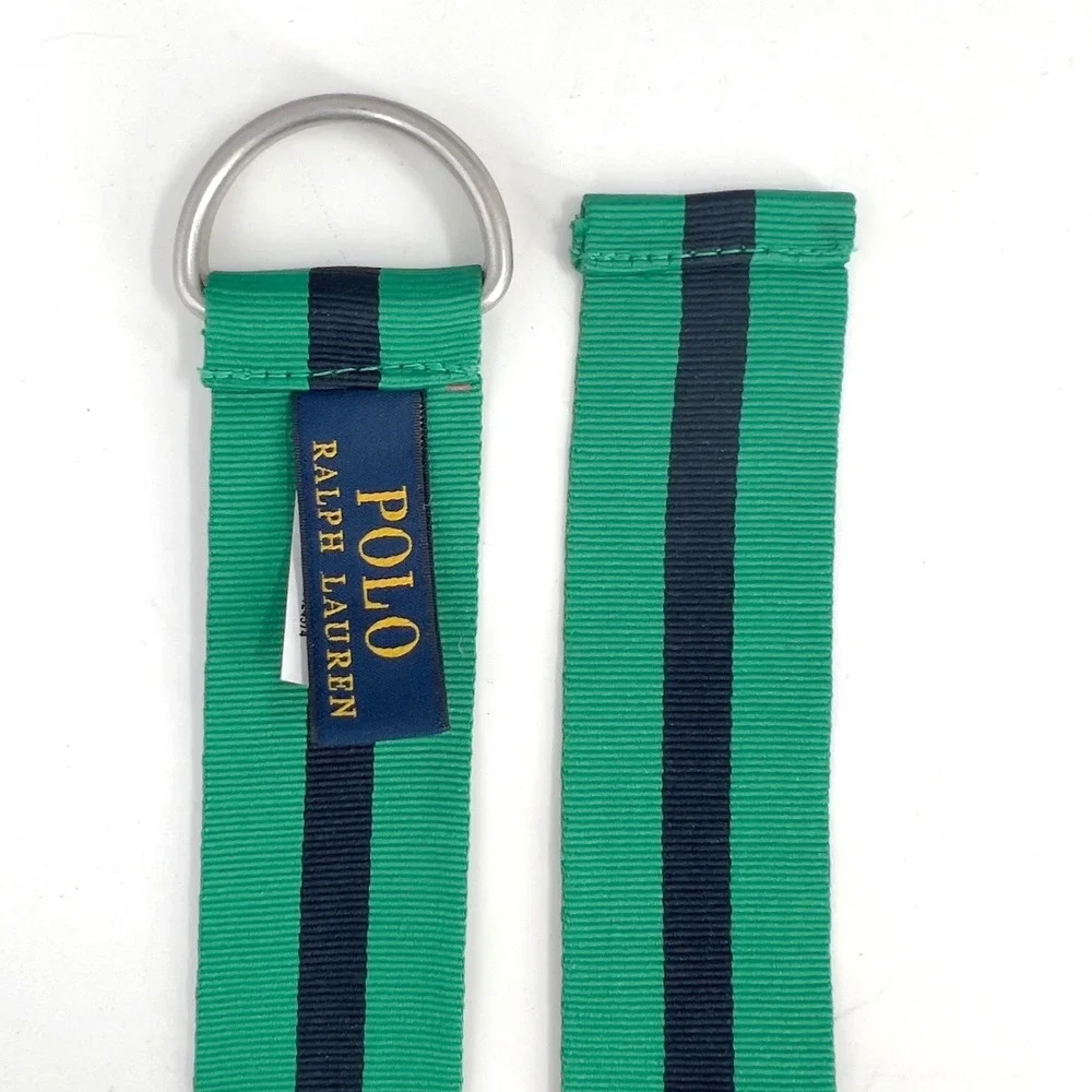 Polo Ralph Lauren D-Ring Ribbon Belt Green Navy Blue Striped 28-32